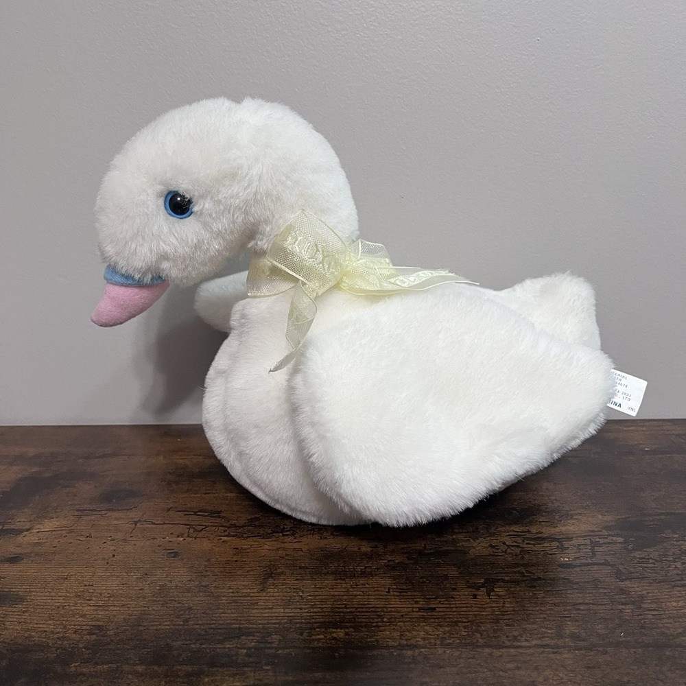 TB Trading White Swan Goose 12" Plush Pink And Blue Beak